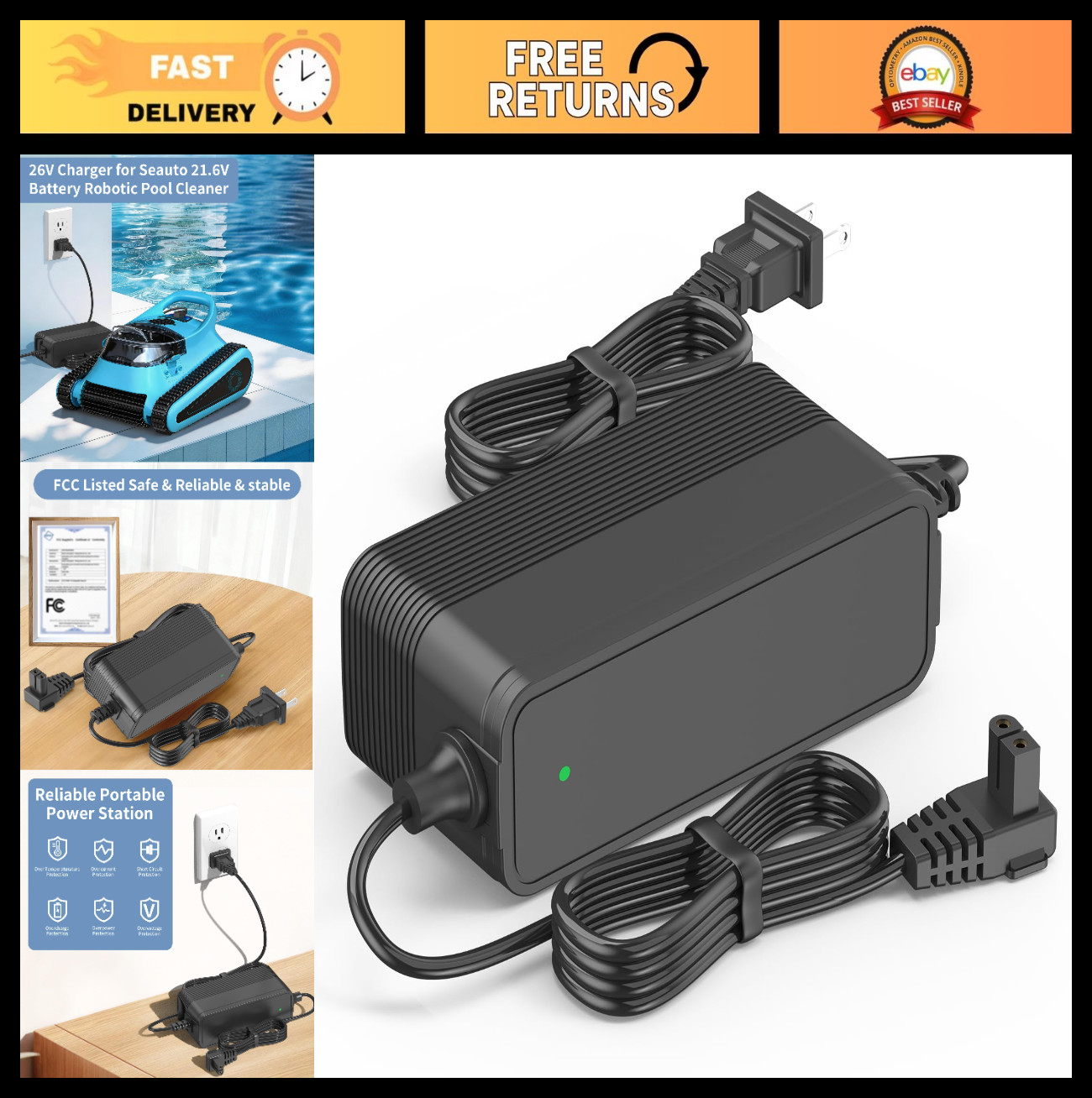 26V Charger for 21.6V Robotic Pool Cleaner Battery – Compatible with Seauto Crab