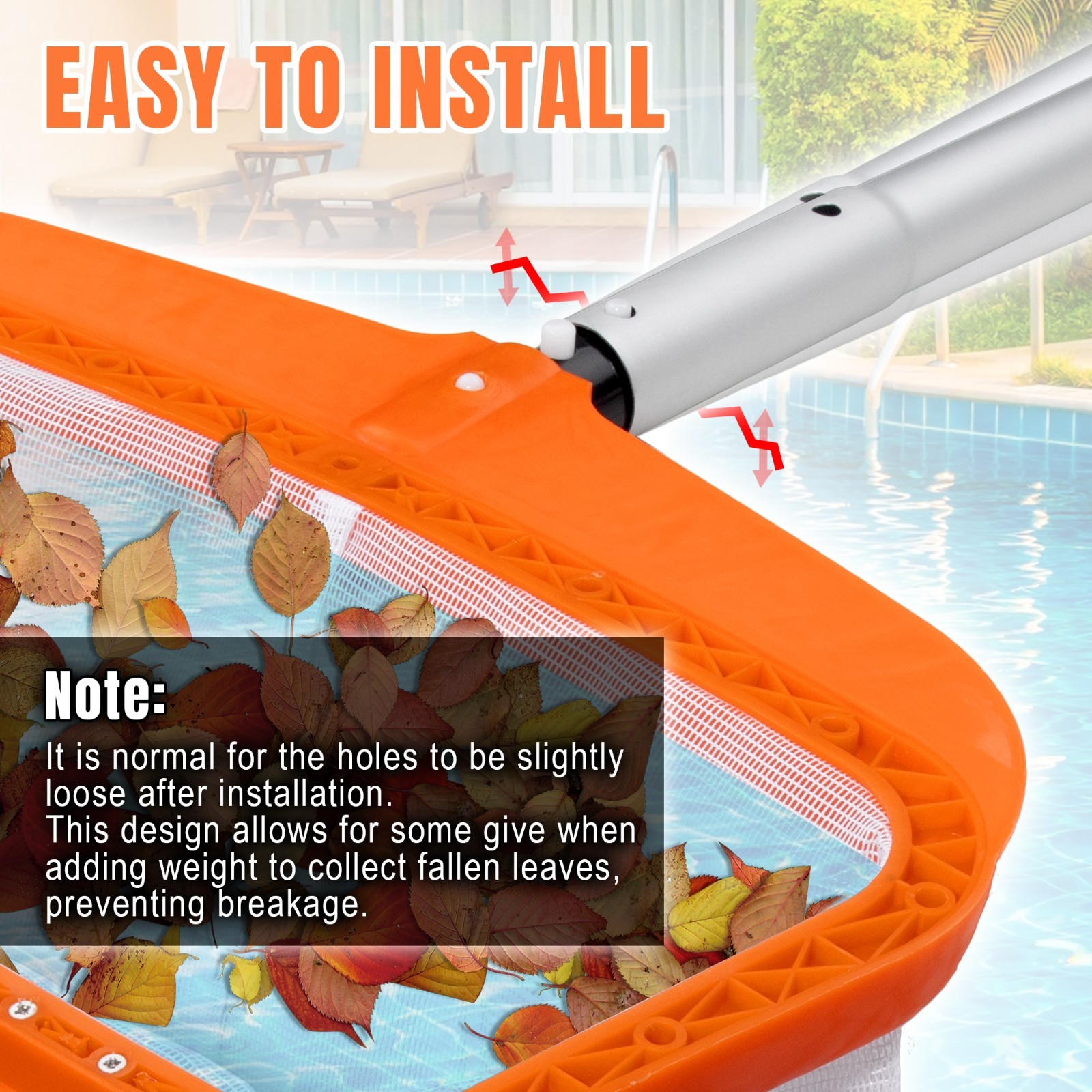Pool Skimmer Net, Heavy Duty Swimming Pool Leaf Rake Plastic Frame w/ Nylon Mesh