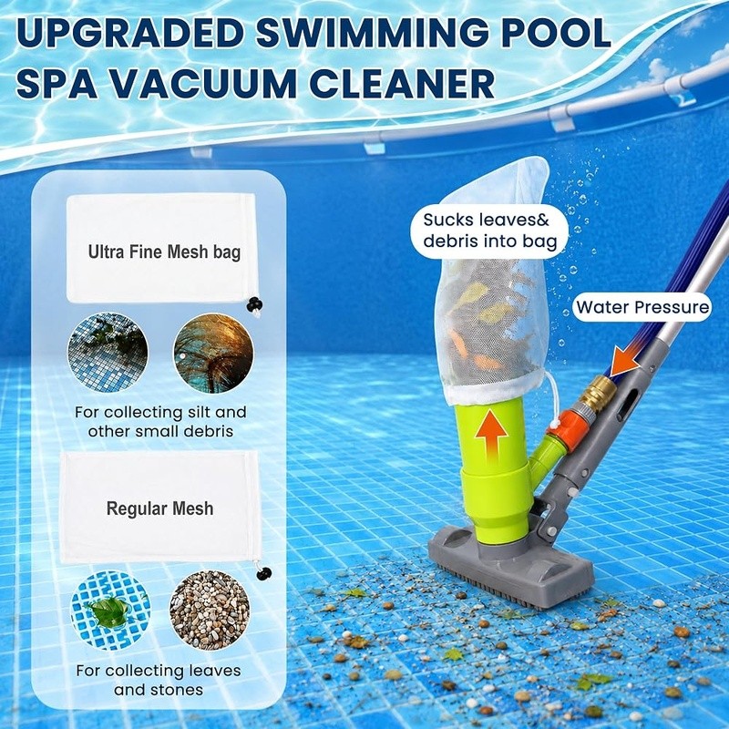 Spa Jet Vacuum Cleaner Kit W/ Pool Brush Skimmer Net & Adjustable Pole New