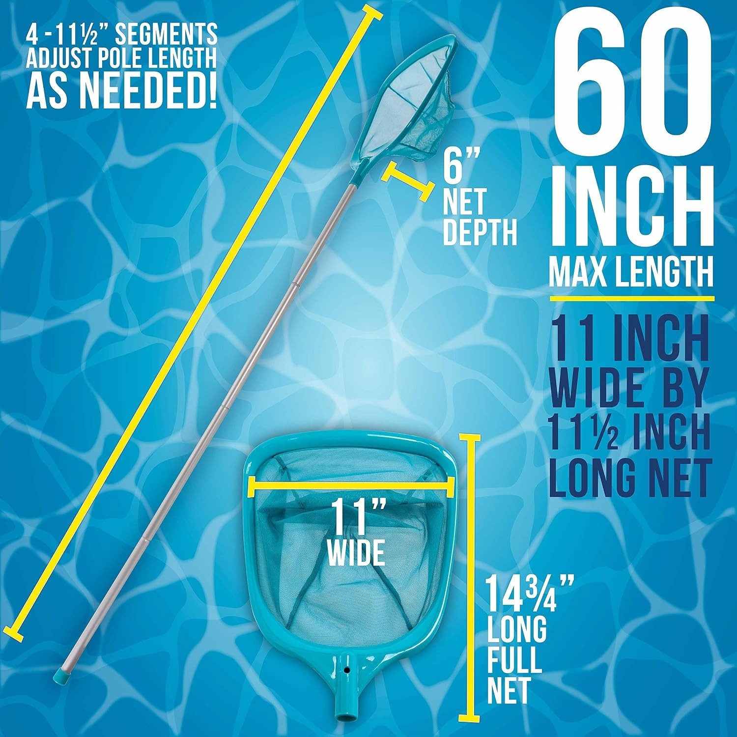 5&prime; Leaf Skimmer Net with Telescopic Aluminum Pole – Fast Pool Cleaning Solution