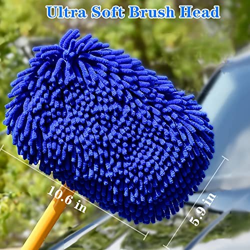 15°Curved Chenille Car Wash Brush Mop with Long Handle(Blue) | Blue-001