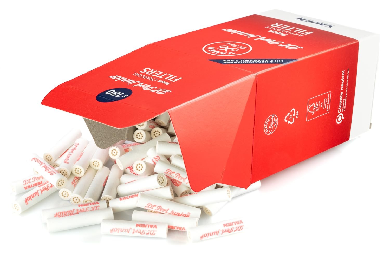VAUEN Dr. Perl Junior 9mm Charcoal Pipe Filters, 180 1.4&Prime; x x 0.4&Prime;, Red