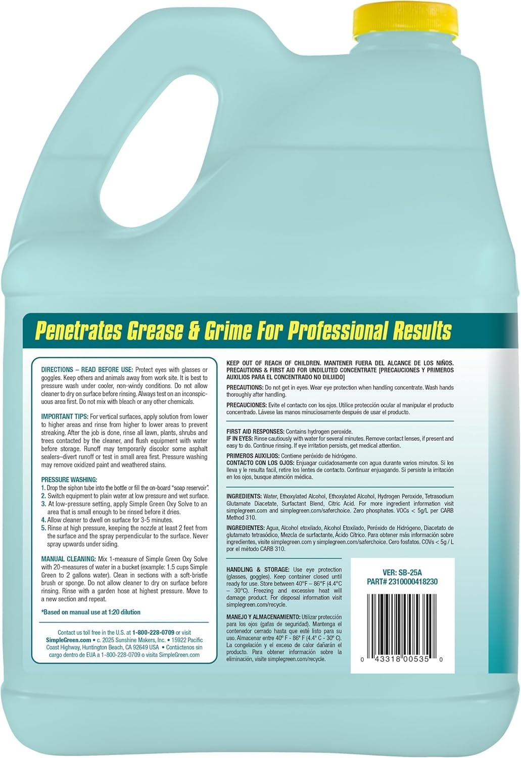 Safer Choice Certified Oxy Solve Concentrate – 1 Gal Outdoor Cleaning Solution