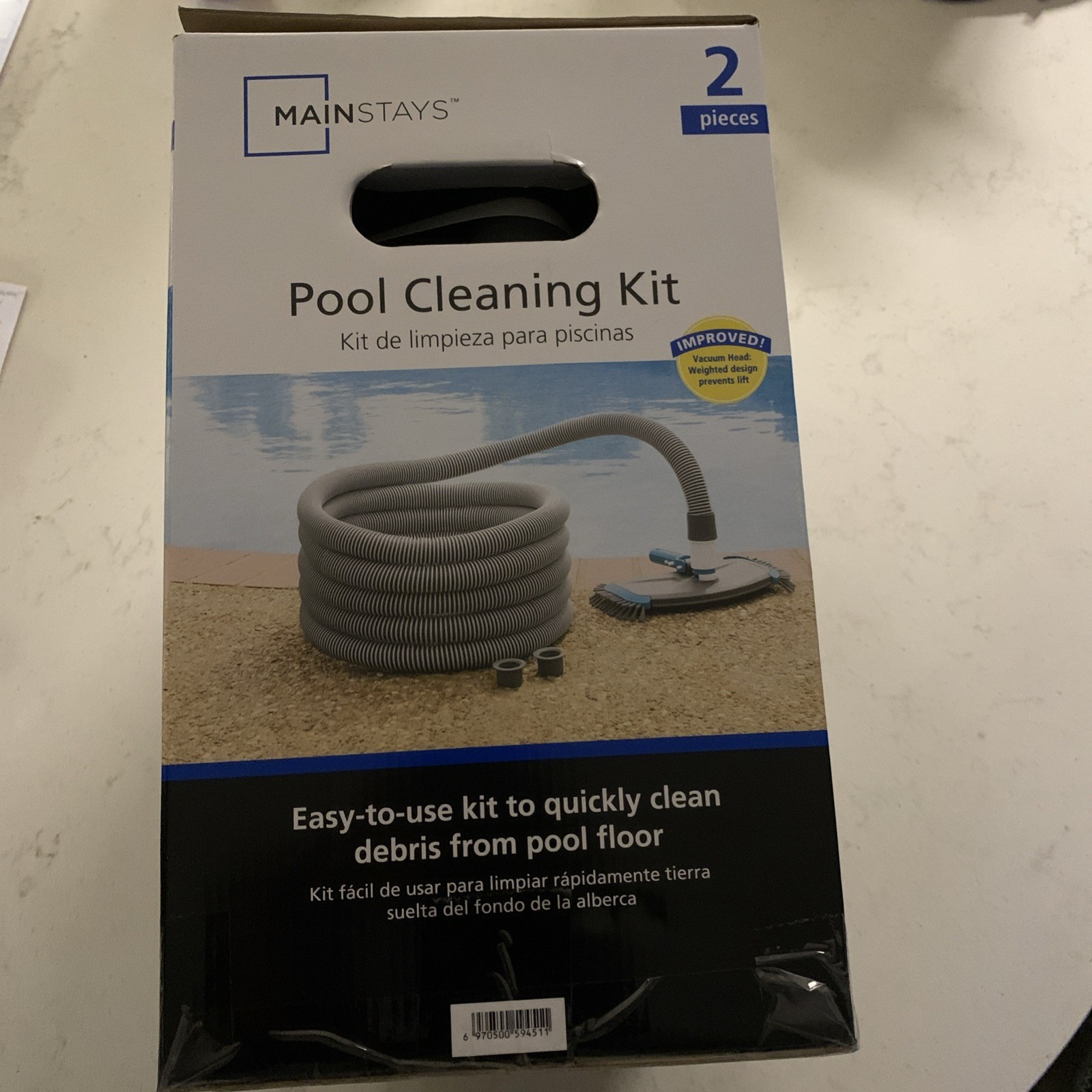 Mainstays Pool Vacuum Kit 2-Piece 25ft UV-Resistant Hose+Swivel Head 1.25&Prime;/1.5&Prime;