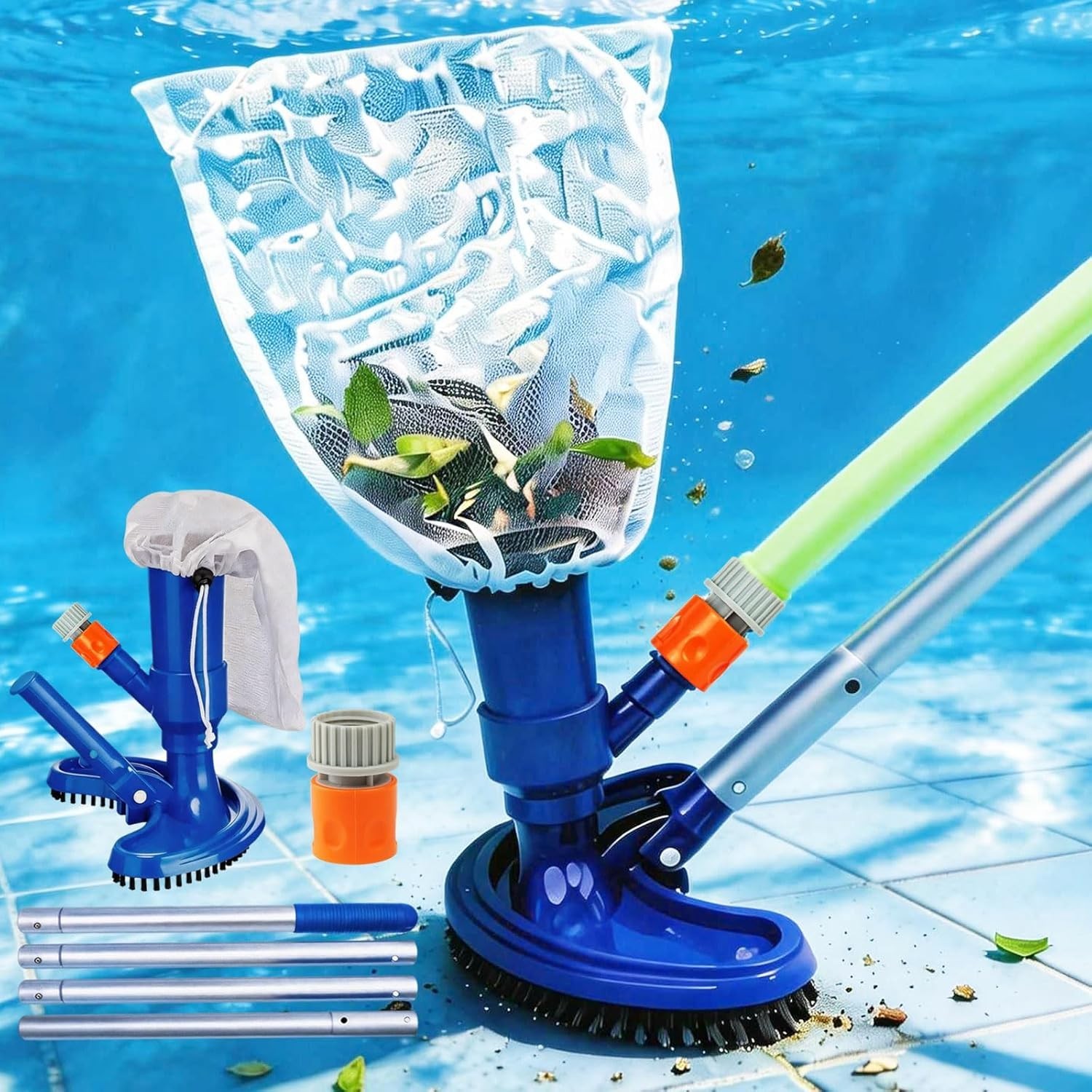 Handheld Pool Vacuum Cleaner with Telescopic Pole – No Power Needed, For Abov…
