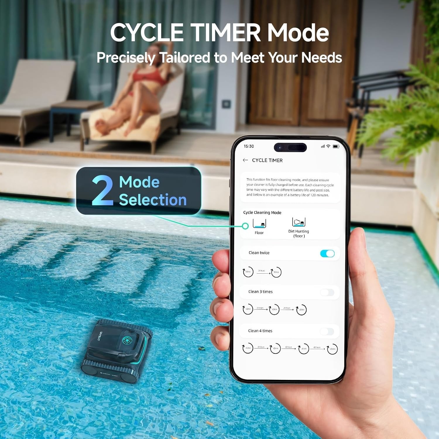 WYBOT M2 AI Pool Cleaner | App Control | 300min/4305sq.ft | 10,000mAh Brushless