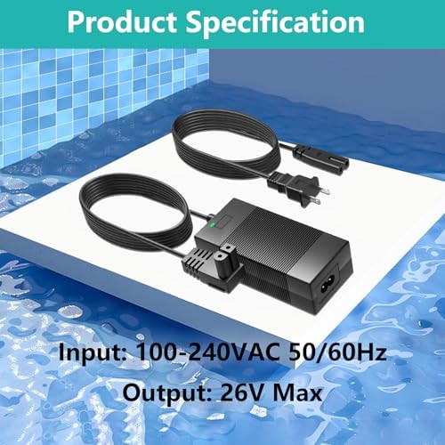 26V Charger Adapter for 21.6V Battery Pool Cleaner, Power Supply Compatible