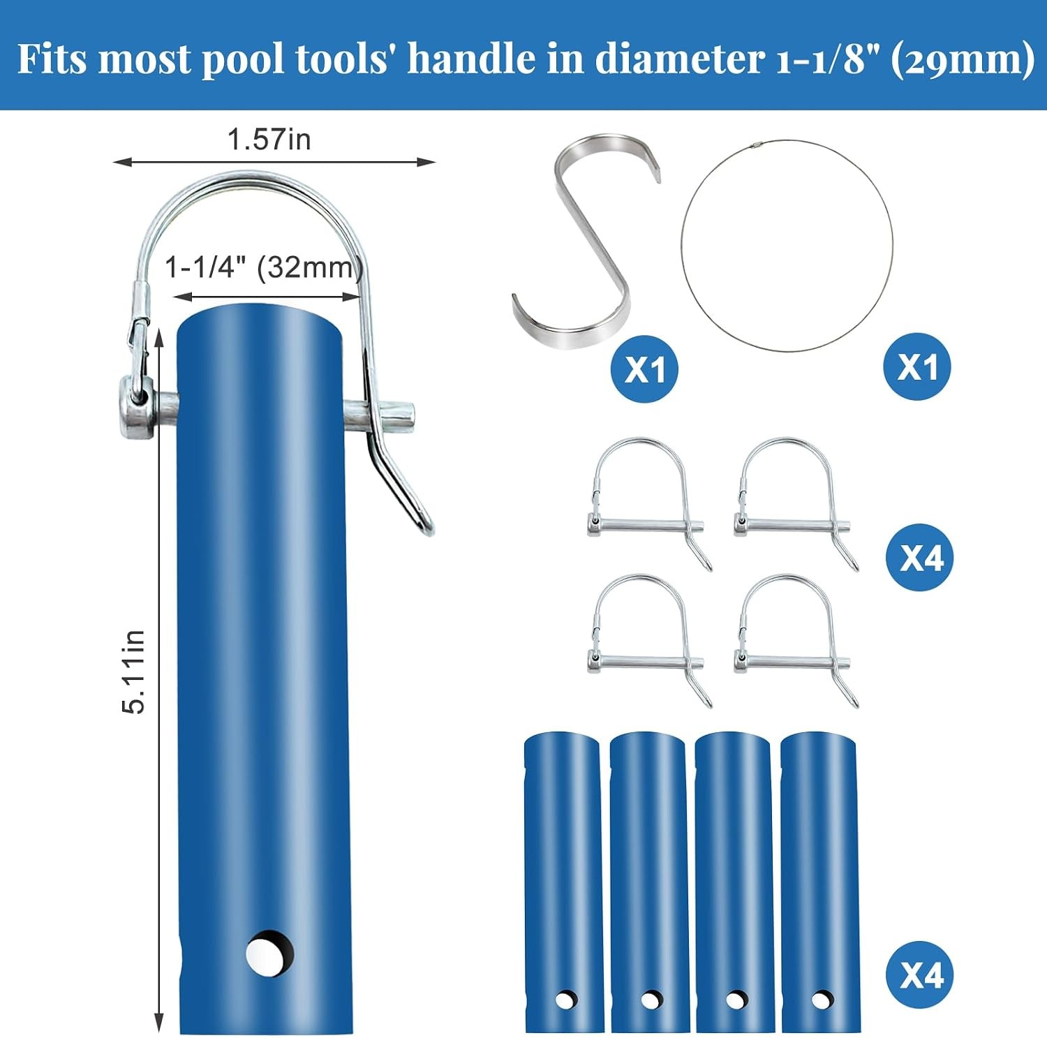 4 Pack Skimmer Holder Pool Tool Organizer Blue