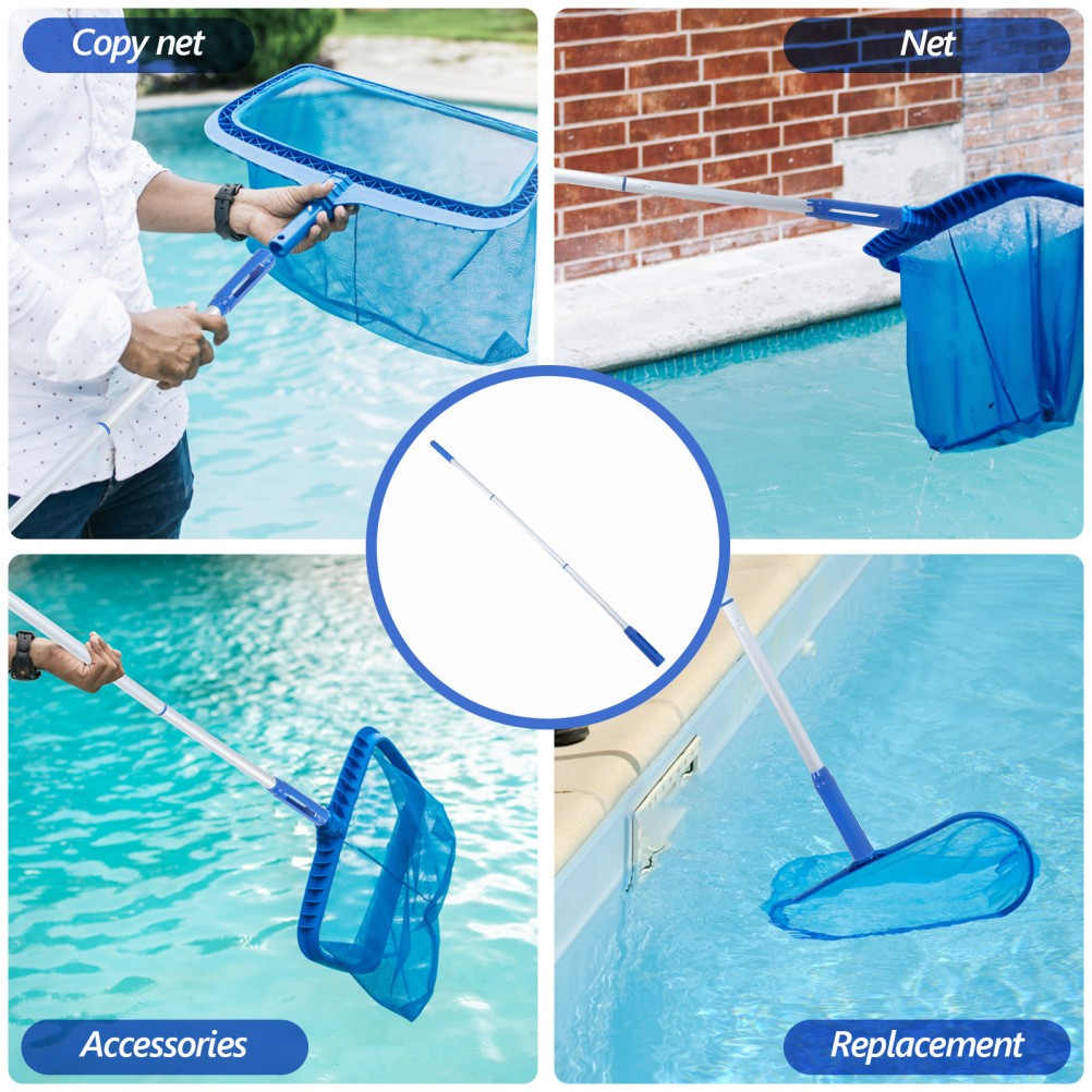 Blue Adjustable Aluminum Pool Pole Detachable Telescopic 3-Section Cleaning Tool