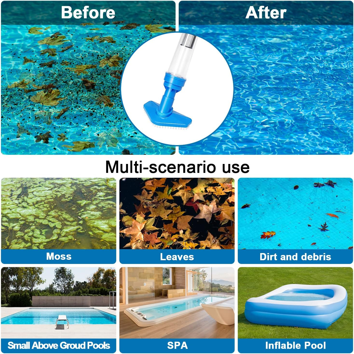 3 in 1 Cordless Rechargeable Pool Vacuum, Handheld Pool Cleaner Ideal for Spas,
