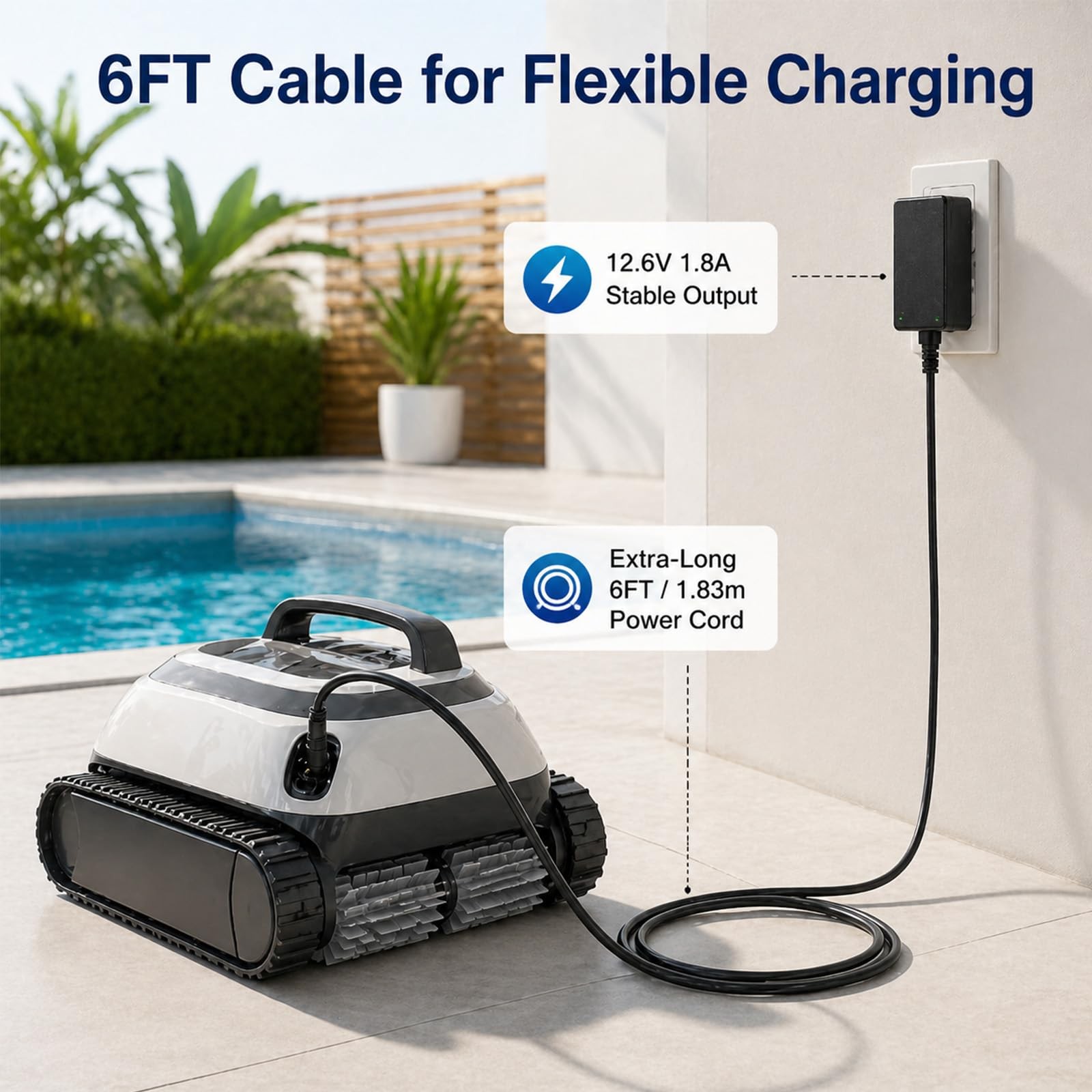 12.6V 2-Pin Power Adapter Charger for Aiper Seagull Pool Vacuum SE 800B 600 1…