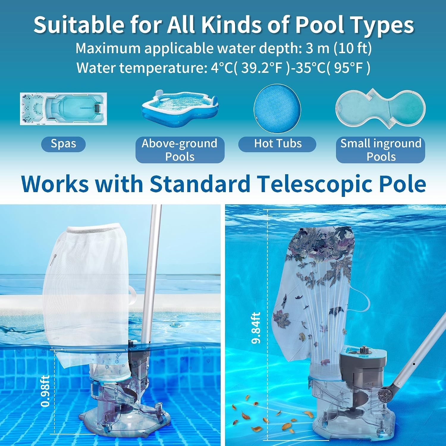 Heavy Duty Cordless Pool Leaf Vacuum – Dual Filter, Quick Charge, 75 Min Runtime