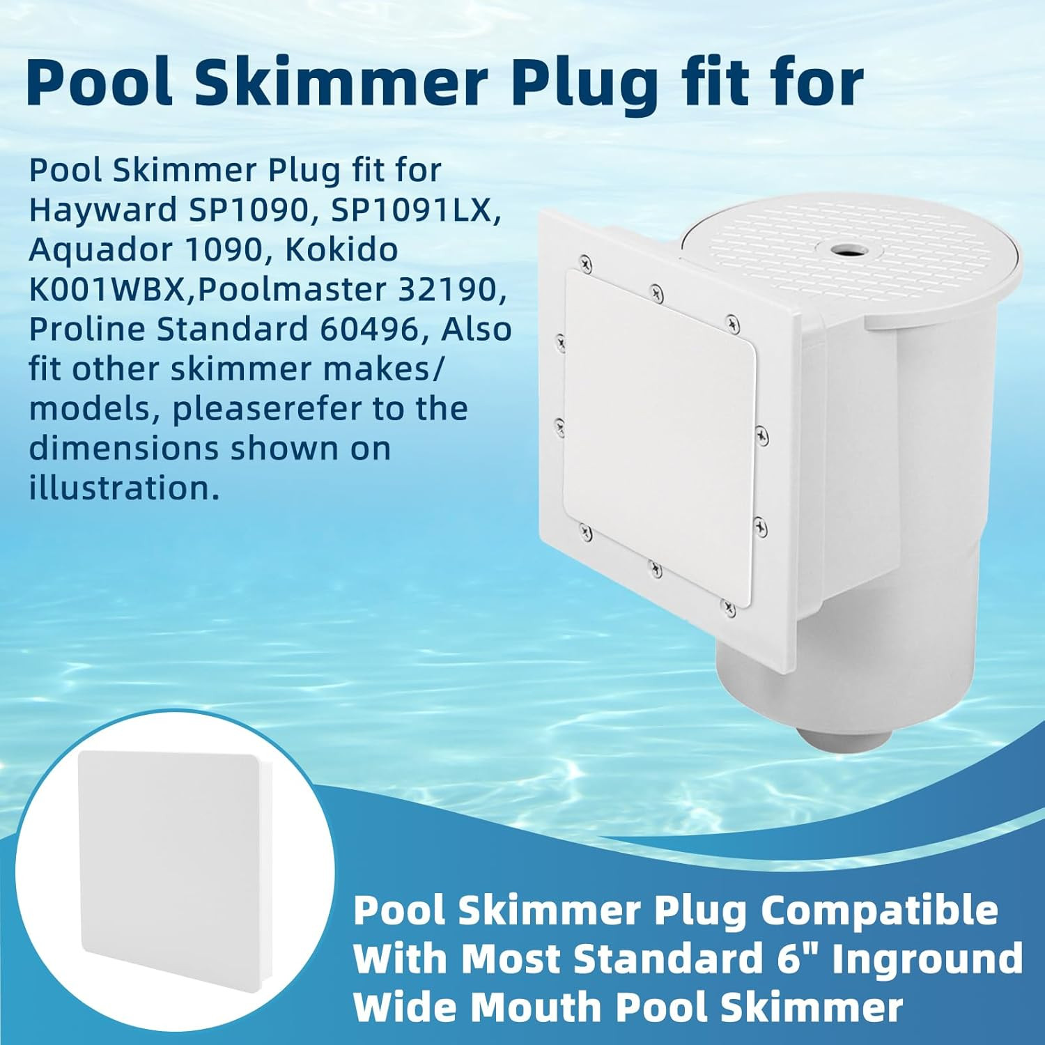 AGSD-H Pool Skimmer Plug Fits Most Standard 6&Prime;Aboveground Skimmers, Wide Mouth S