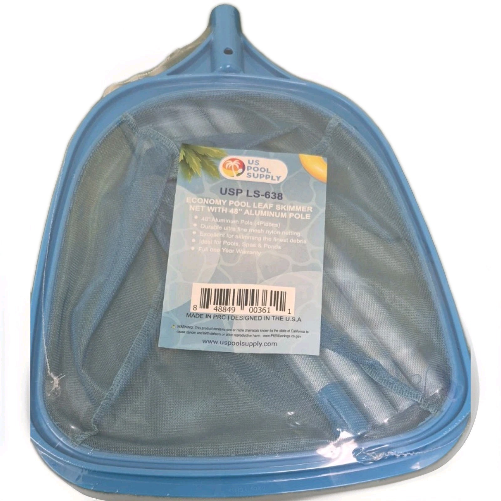 US Pool Supply Modern Blue Solid Nylon Mesh Leaf Skimmer Net 48&Prime; Aluminum Pole