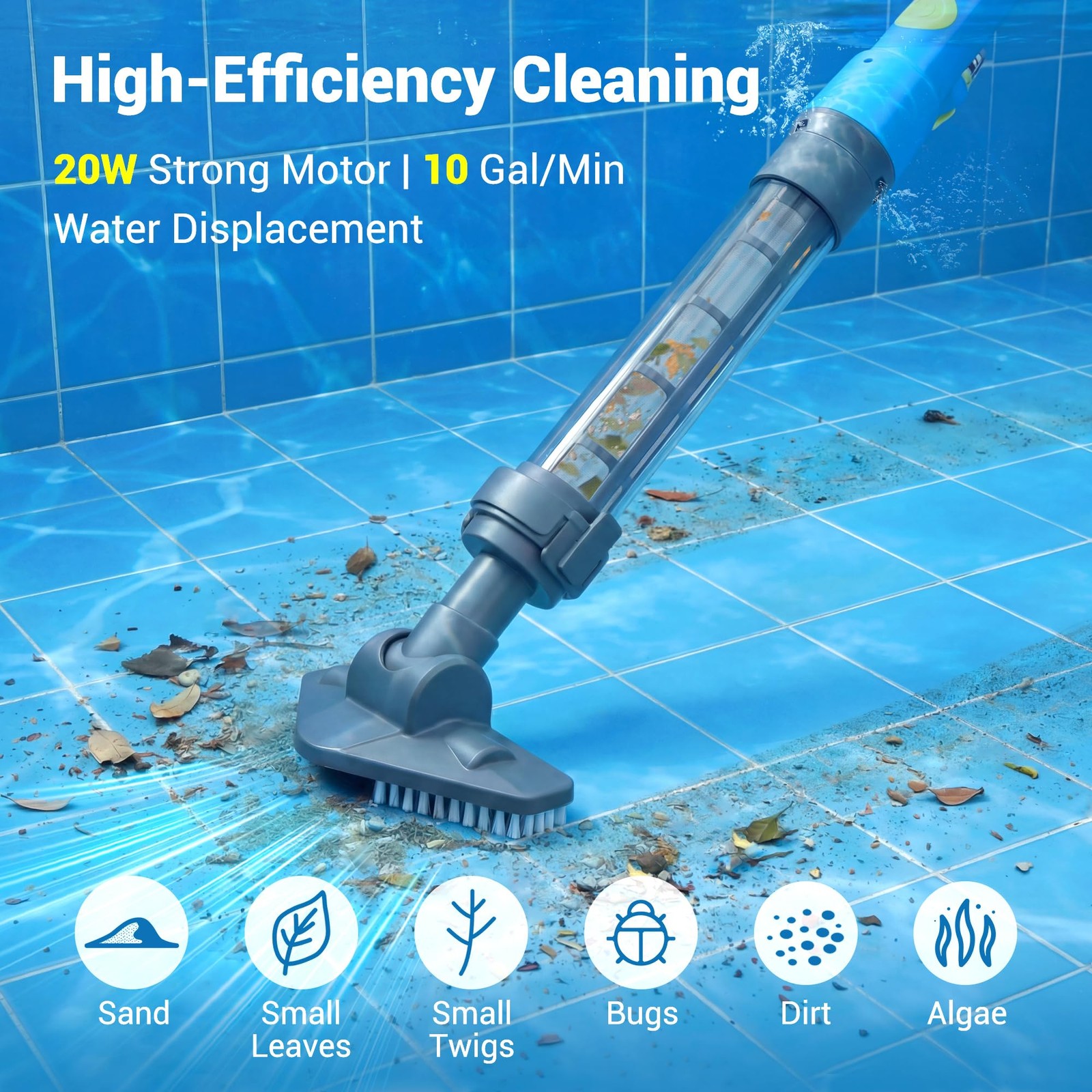 Hushlight Hot Tub Vacuum – Cordless Pool for Above Ground Ocean Blue