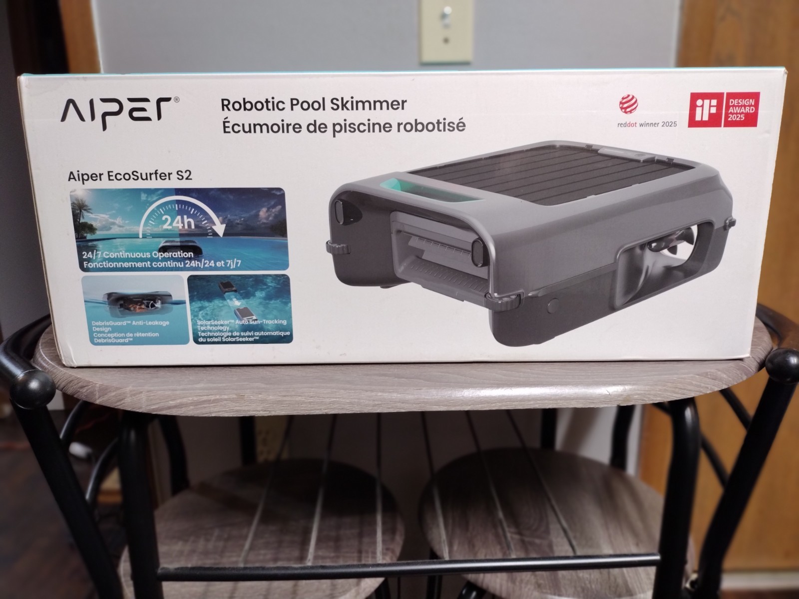 EcoSurfer S2 Solar Powered Pool Surface Skimmer Robot with APP Support,24/7 Gray