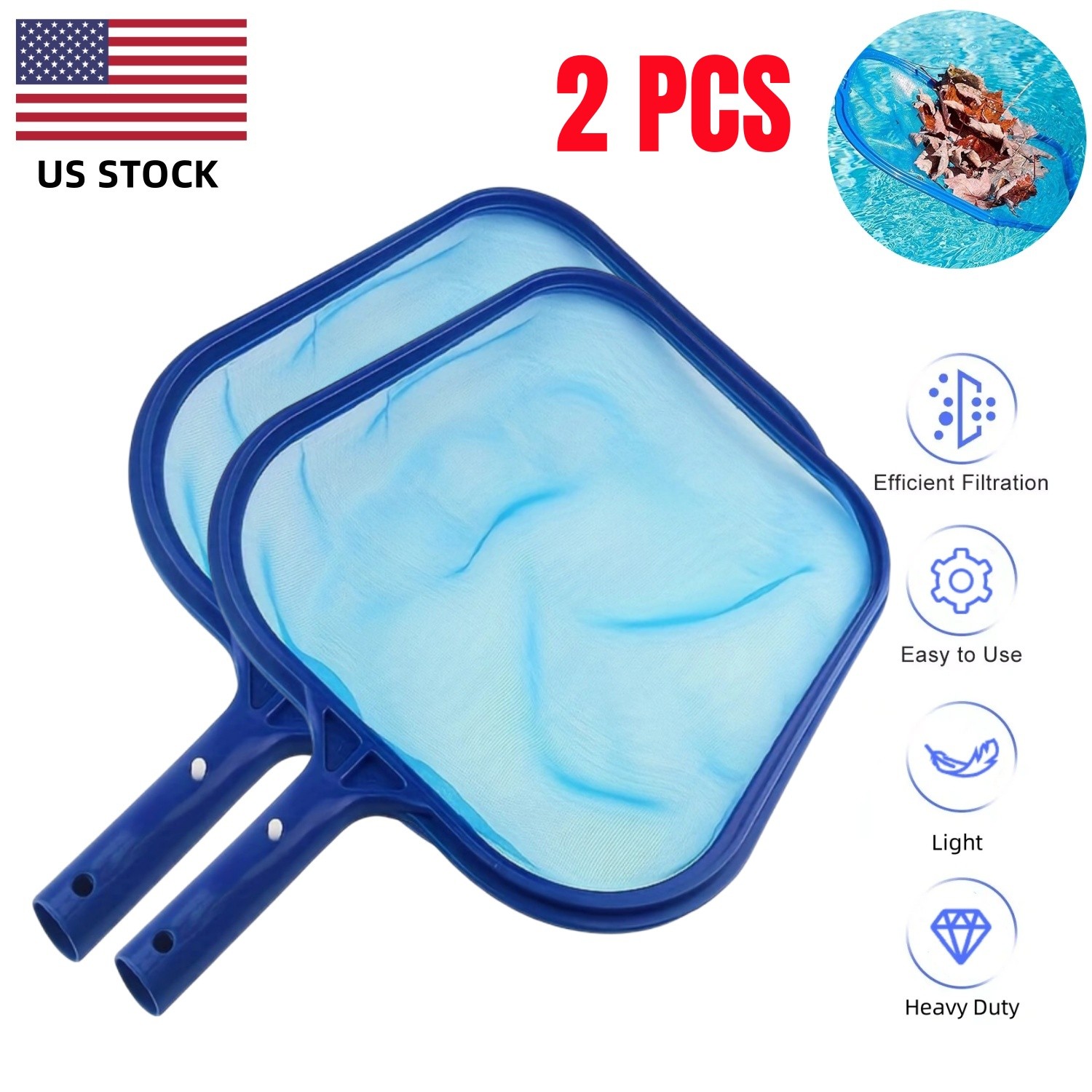 Pool Skimmer Leaf Rake Net Scooper, Heavy Duty Cleaning Swimming Pool 2pcs Kit
