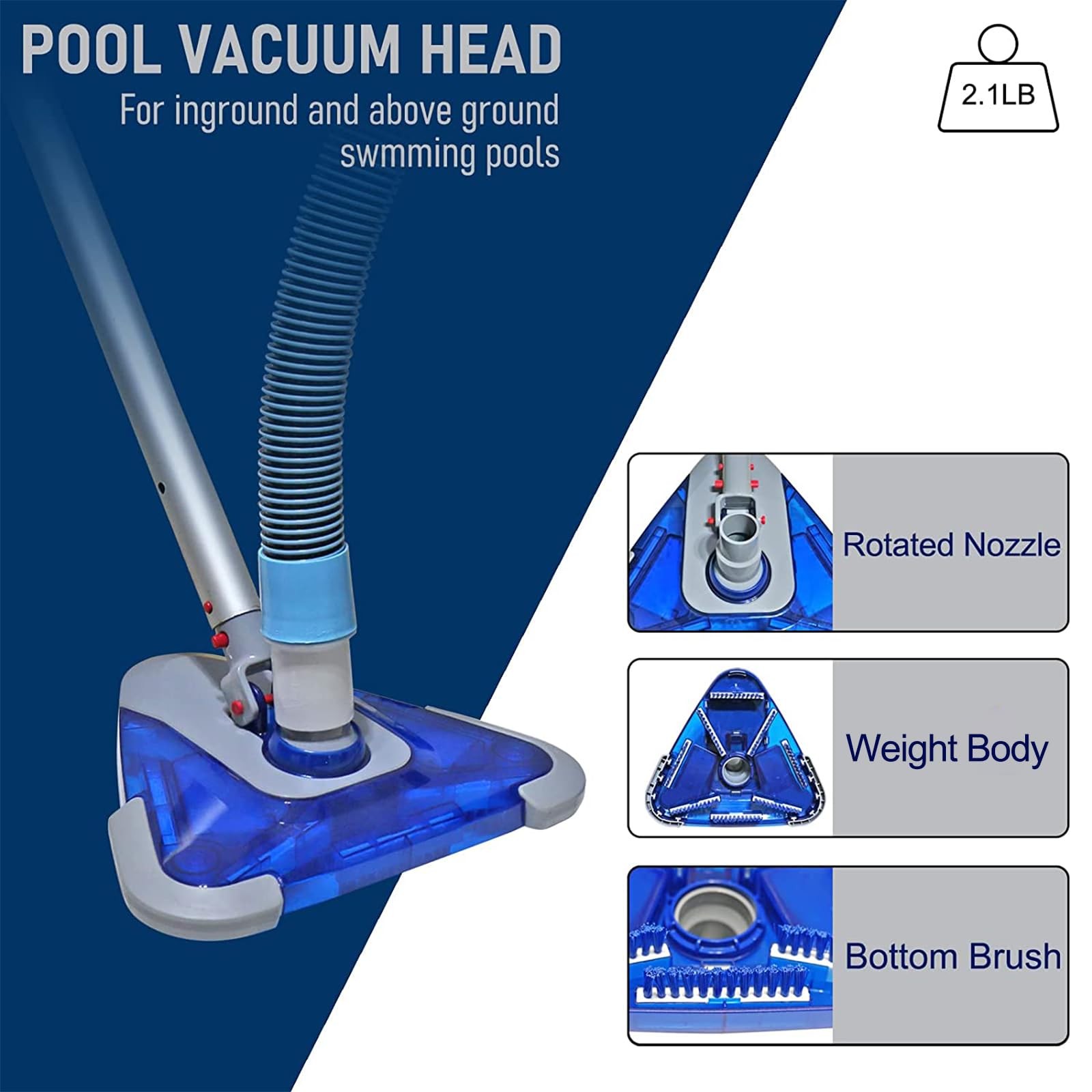 POOLWHALE Professional 1-1/2-Inch x 24-Feet Swimming 24ft Hose with Vac Head
