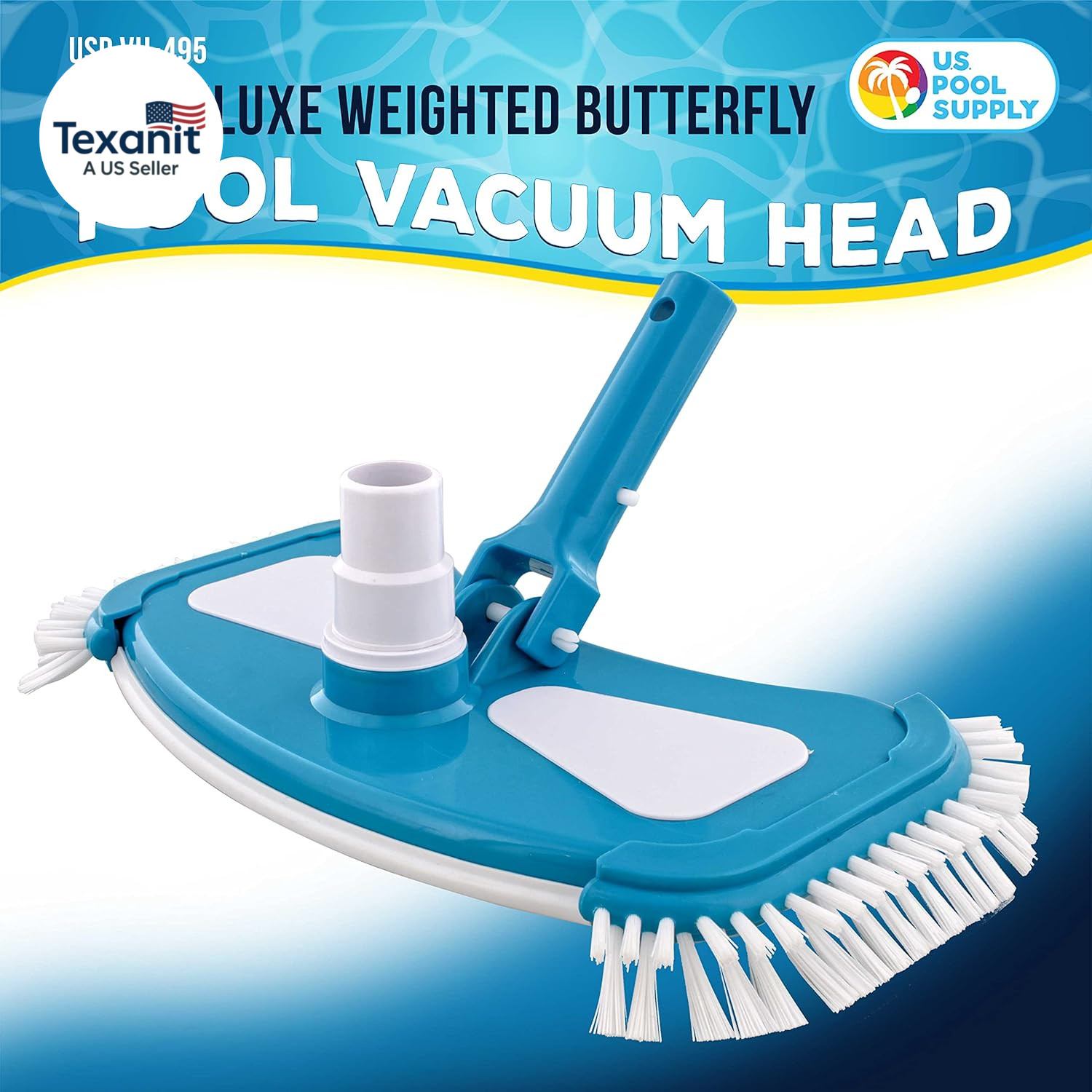 12&Prime; Deluxe Weighted Butterfly Pool Vacuum Head with Side Brushes, Swivel Hose Co