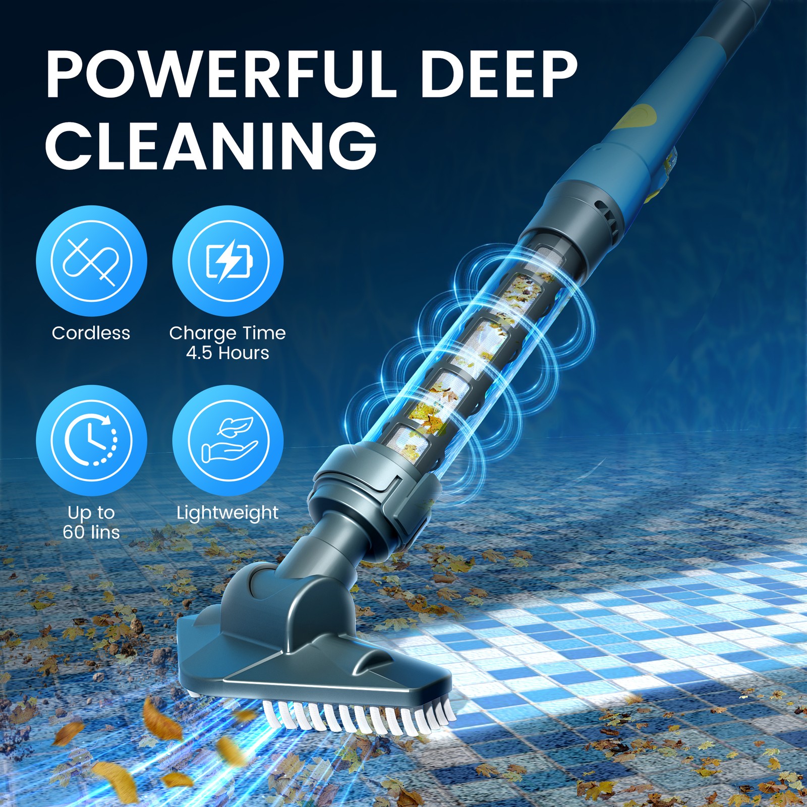 Rechargeable Pool Vacuum Handheld Cordless Hot Tub Pool Cleaner Vacuum 4000mAH