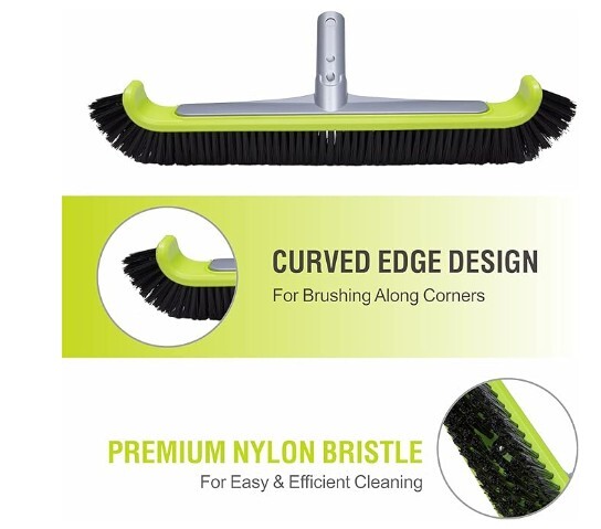 Pool Brush Head 17.5&Prime; Heavy Duty Curved Edge for Swimming Pool Walls Floor Tile
