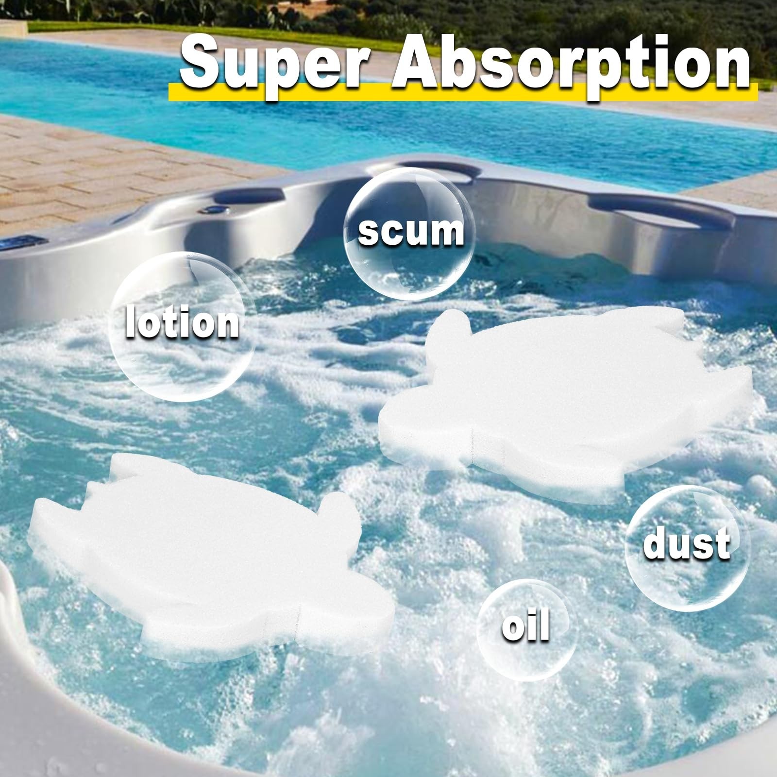Hot Tub Scum Sponge 2 Pack, Pool Oil Absorber, Waterline Cleaner, White