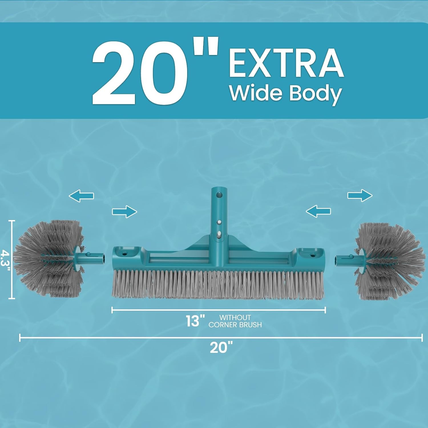 20” Pool Brush Head with Round Ends, Nylon Bristles, Extra Wide Plastic Pool Scr