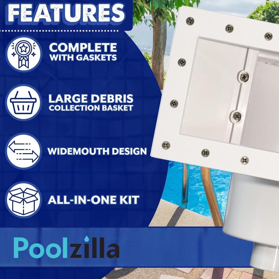 Poolzilla Wide-Mouth Complete Thru-Wall Skimmer Kit for Above-Ground Swimming…