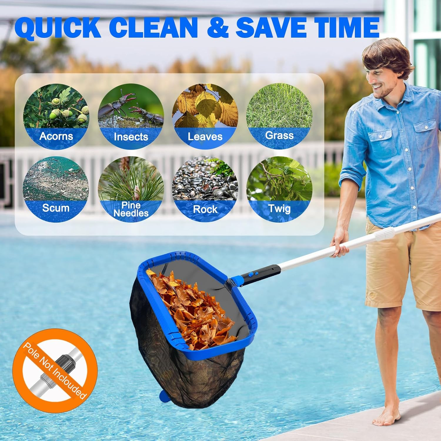 17.5&Prime; Pool Skimmer Net for Cleaning, Heavy Duty Aluminum Frame