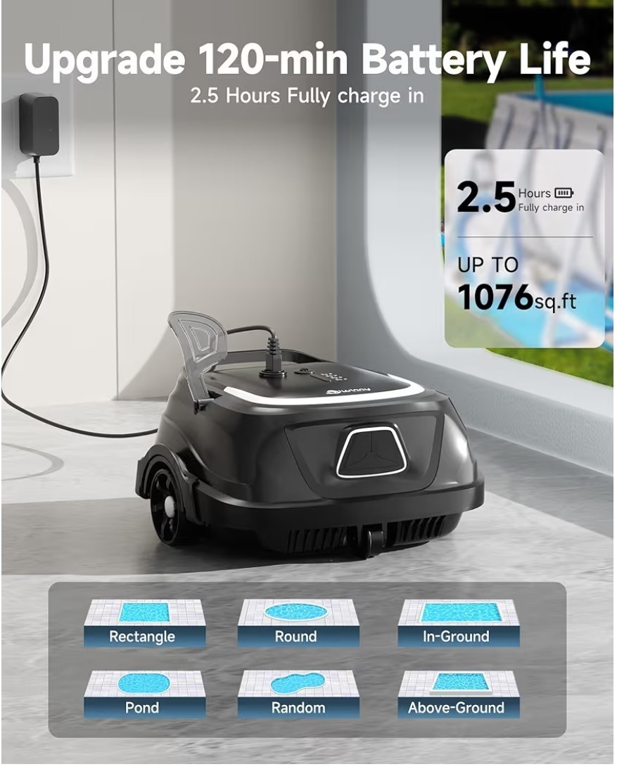 Wybot A1 Robotic Pool Cleaner Dual Filters Self-Parking Above/In Ground Pools