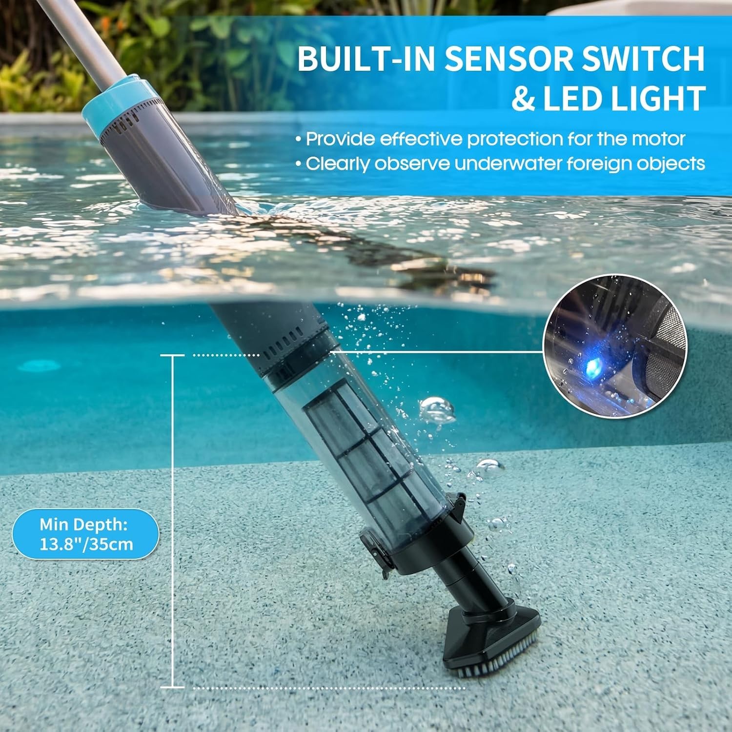 Cordless Handheld Pool Vacuum with 3 Brush Heads LED Light Rechargeable Up to…