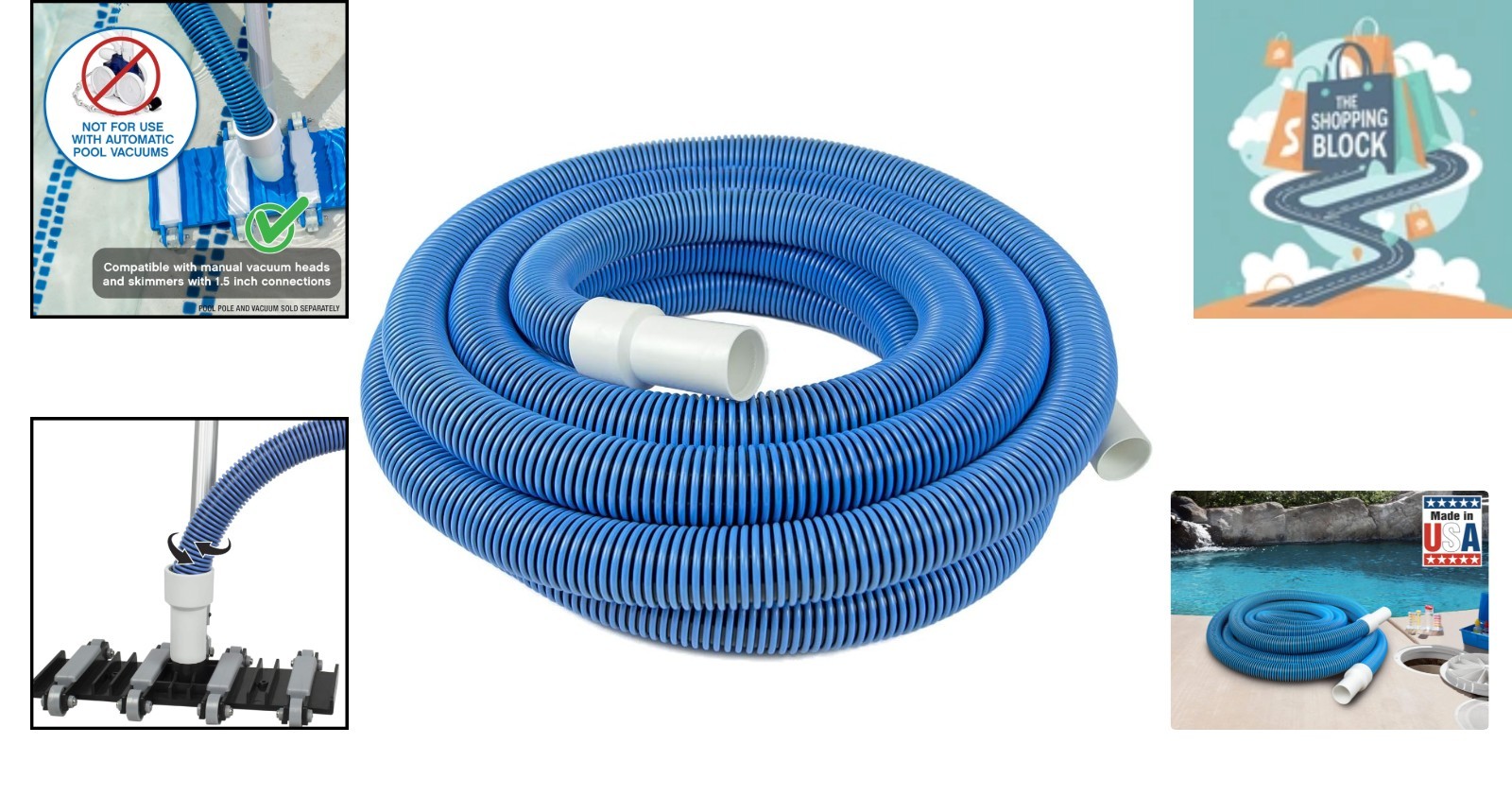 30 Ft Blue Pool Vacuum Hose – Kink-Free, Heavy Duty, Swivel Cuff