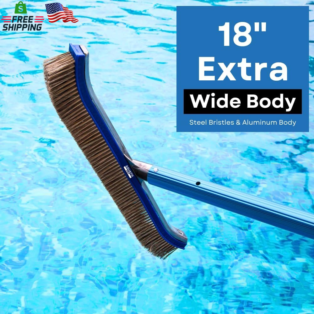 Aquatix Pro Pool Brush Head, 18&Prime; Heavy Duty for Cleaning Walls & Floors, Stainle