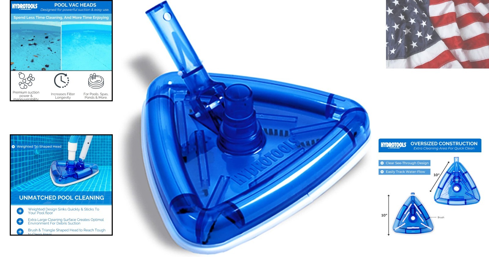 Heavy Duty Pool Vacuum Head – Adjustable Hose Connector for Easy Maneuverability