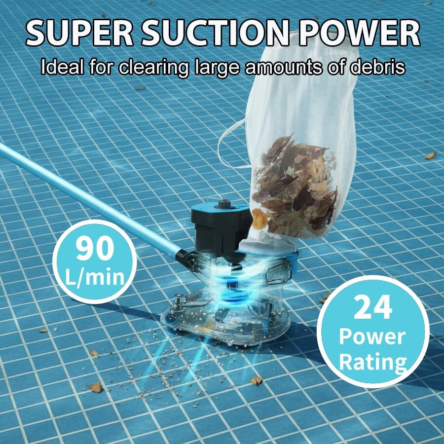 Cordless Pool Vacuum Cleaner, 24 GPM Powerful Suction Handheld Pool Cleaner w…