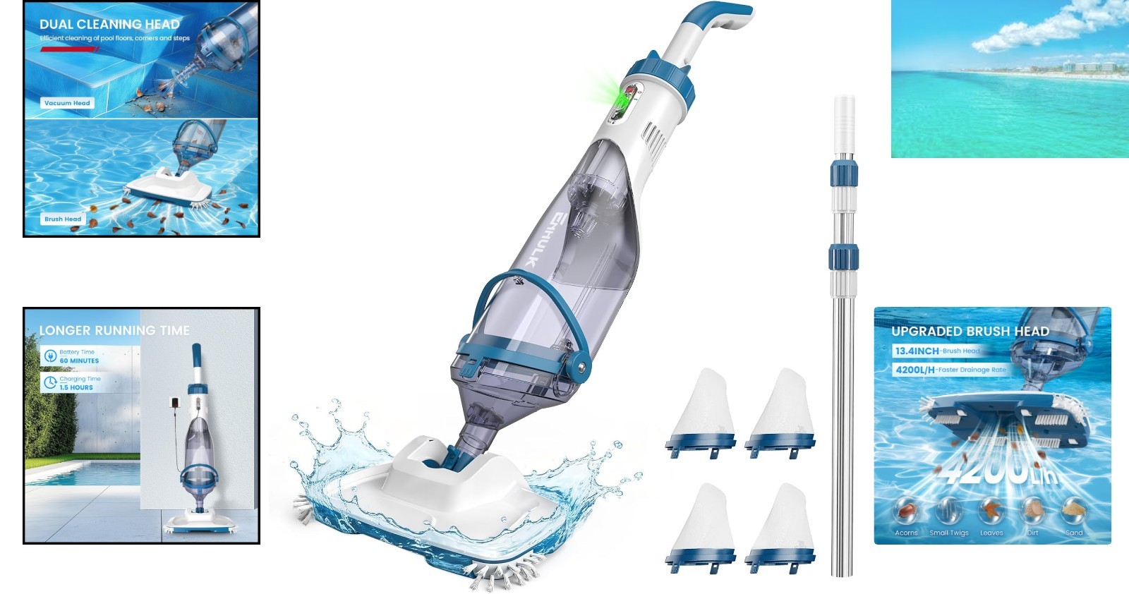Effortless Cleaning: Cordless Pool Vacuum with Telescopic Pole & Safety Features