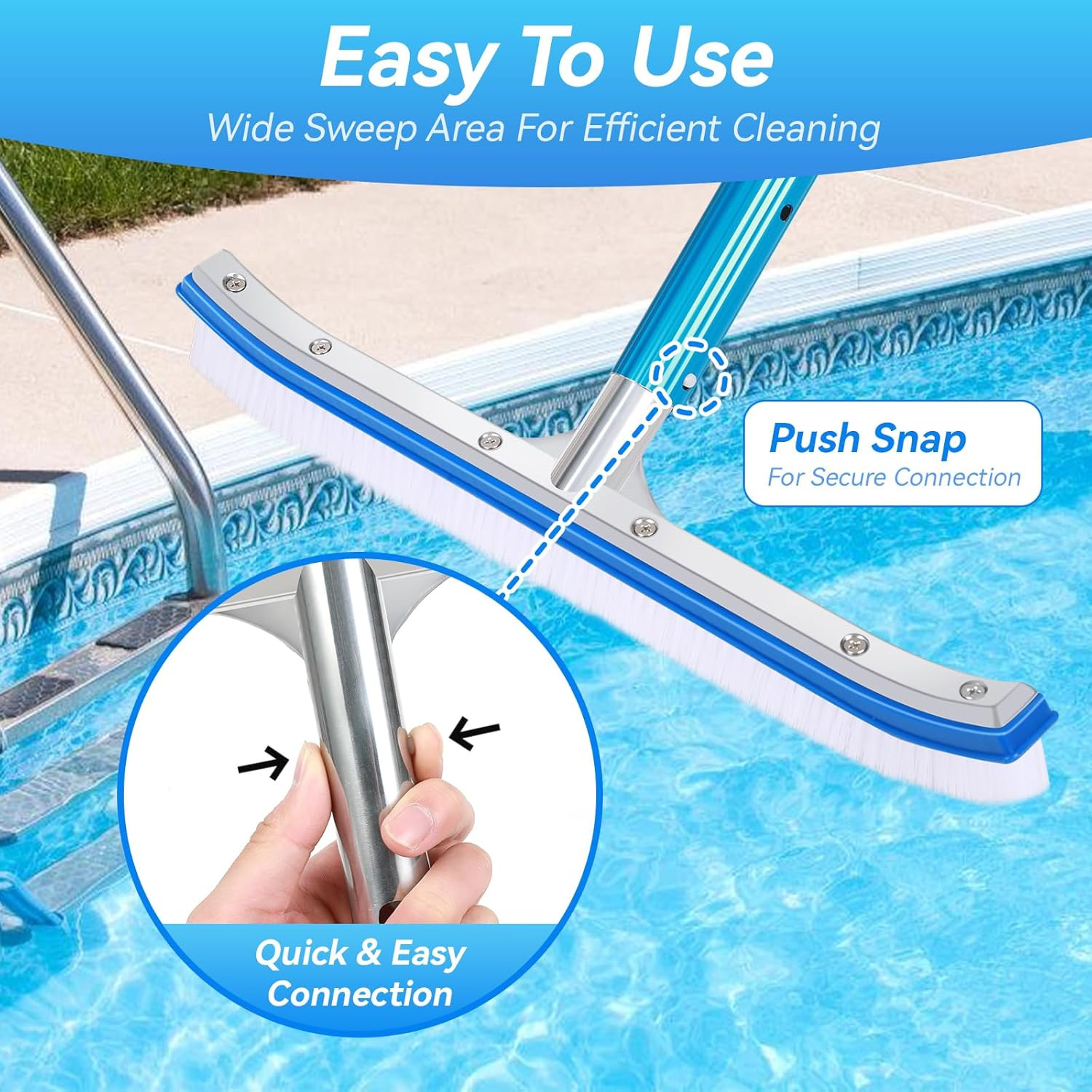 18&Prime; Heavy Duty Pool Brush Curved Plastic Bristles for Walls Tiles Floors Steps