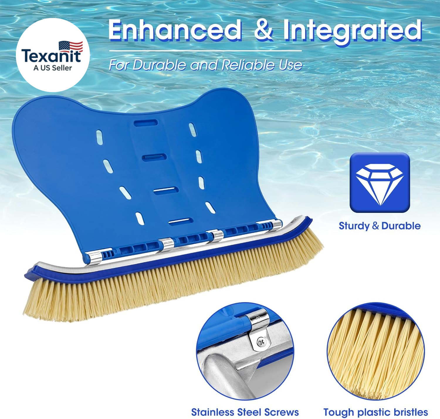 Pool Brush with Brush Tail for Cleaning Pool Walls Using Water Pressure, 18&Prime; Tou