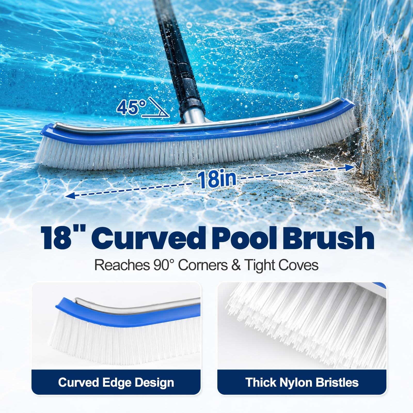 Pool Brush with Pole 6ft, Pool Brush Head for Above Ground, Inground Pools, 1…