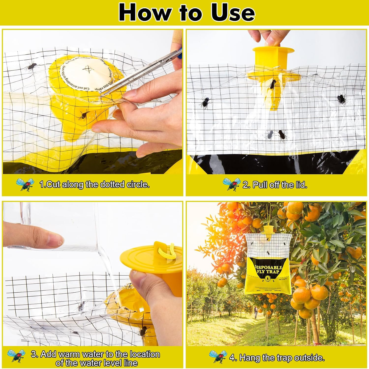 Outdoor Fly Traps for Patio, 6 Pack Pre-Baited Big Fly Bags Outdoor Disposable,