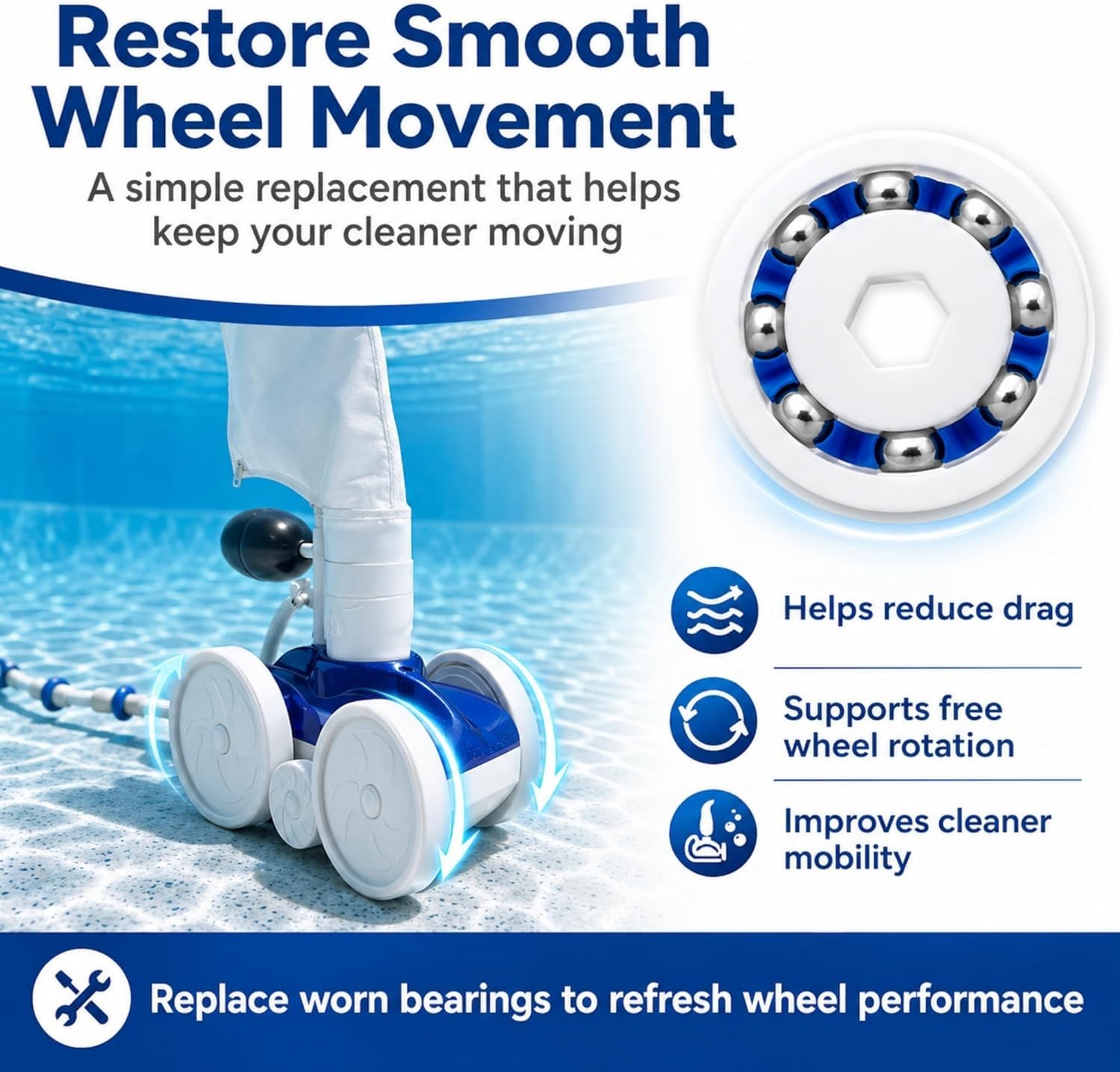 Stainless Steel Wheel Bearings for Polaris Pool Cleaners – 8 Count