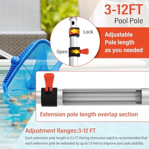 Telescopic Pool Pole,Extendable Pool Pole,Heavy Duty Aluminum Telescoping 12FT