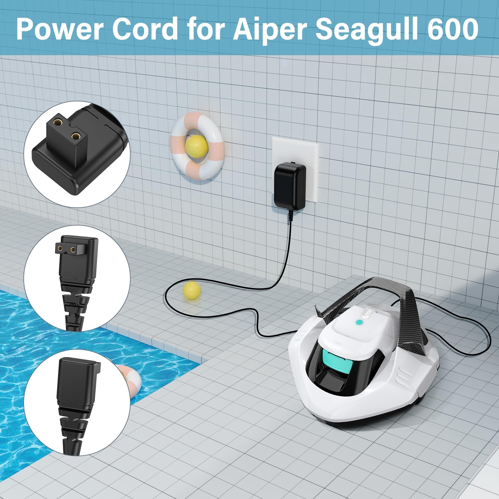 12.6V 1A Pool Vacuum Charger Fit for Aiper Seagull 600 SE 800 Cordless black