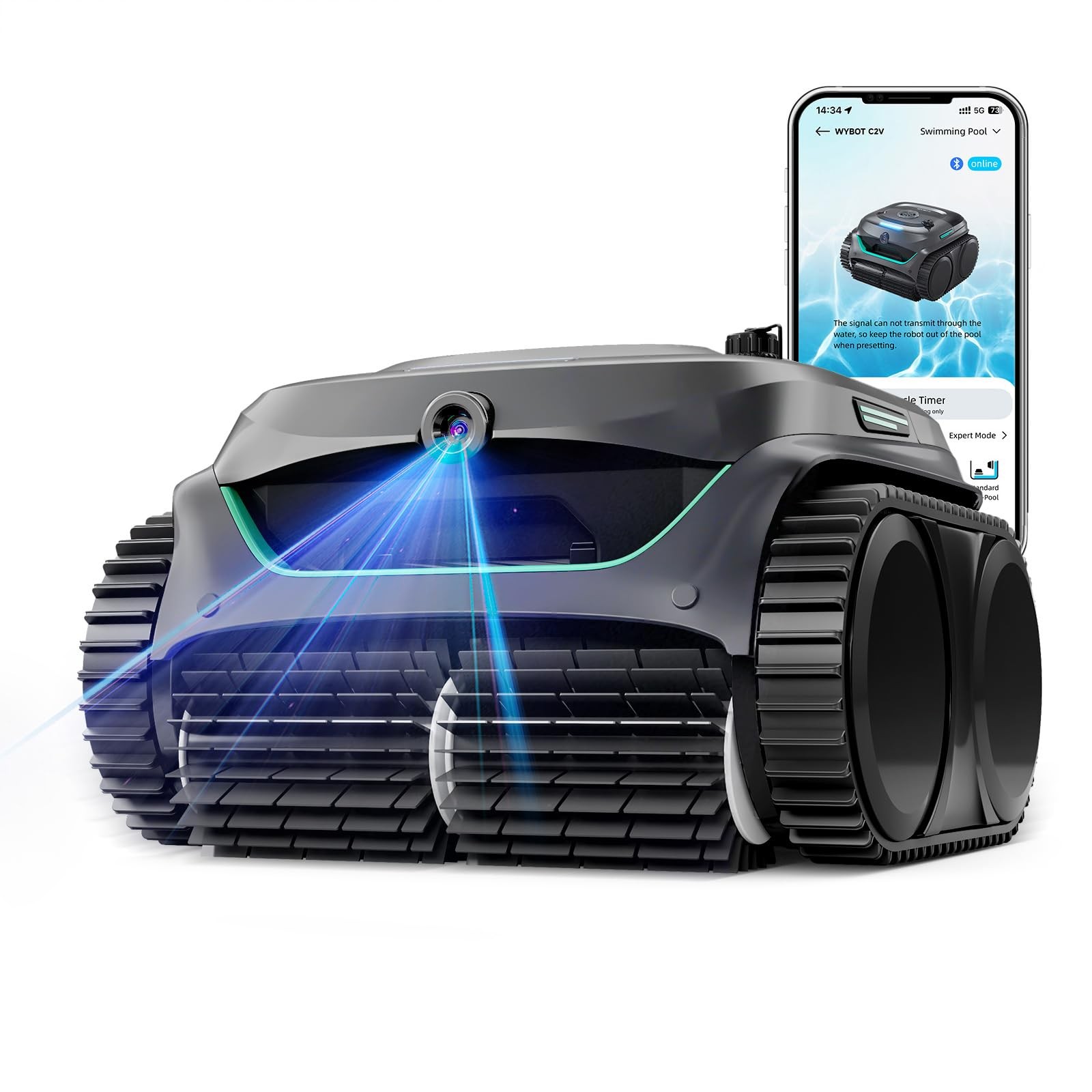 WYBOT C2 Vision Robotic Pool Cleaner Wall Climb Cordless AI Camera Pool Vacuum