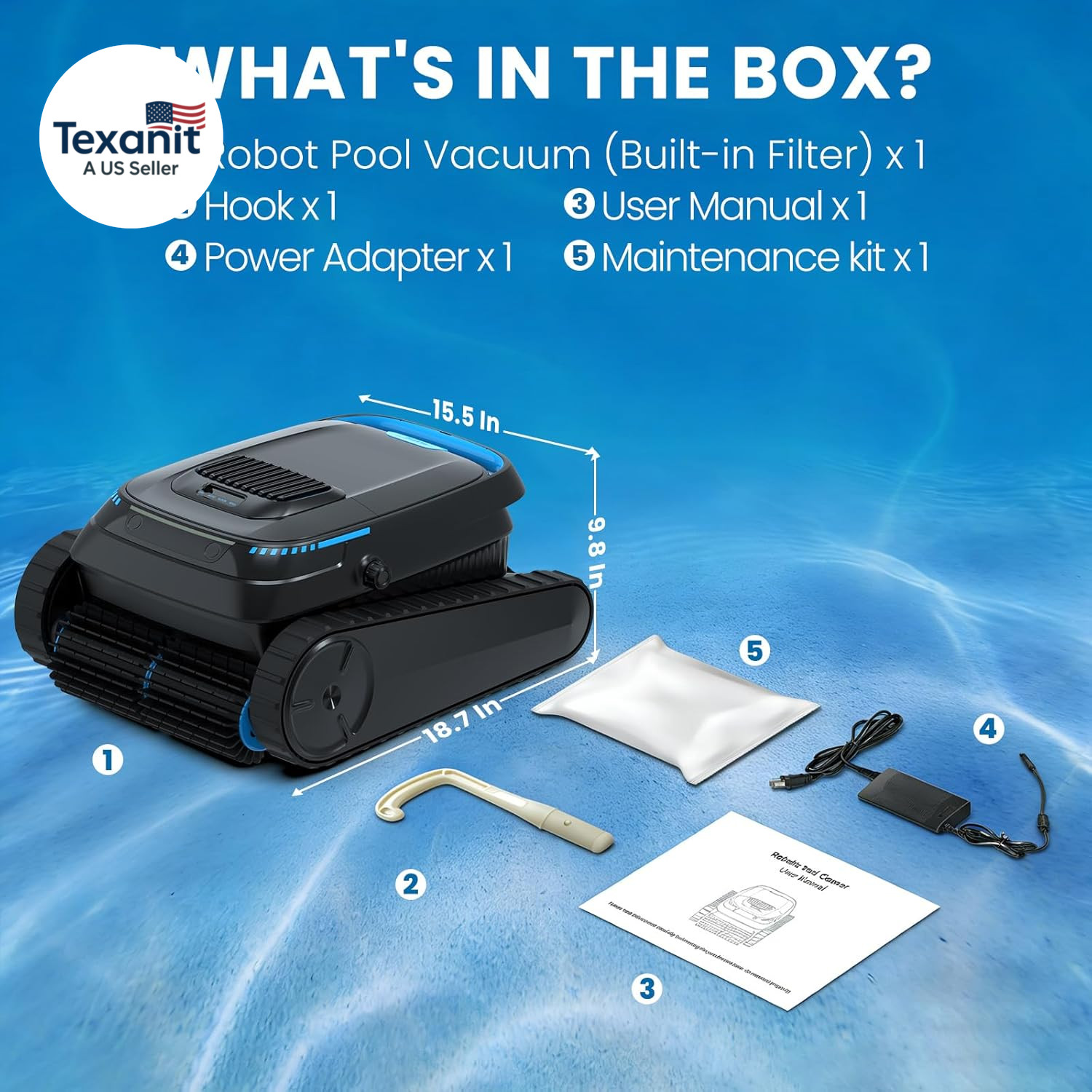 Robotic Pool Vacuum PC10, Cordless Pool Cleaner Robot for Inground & above Groun