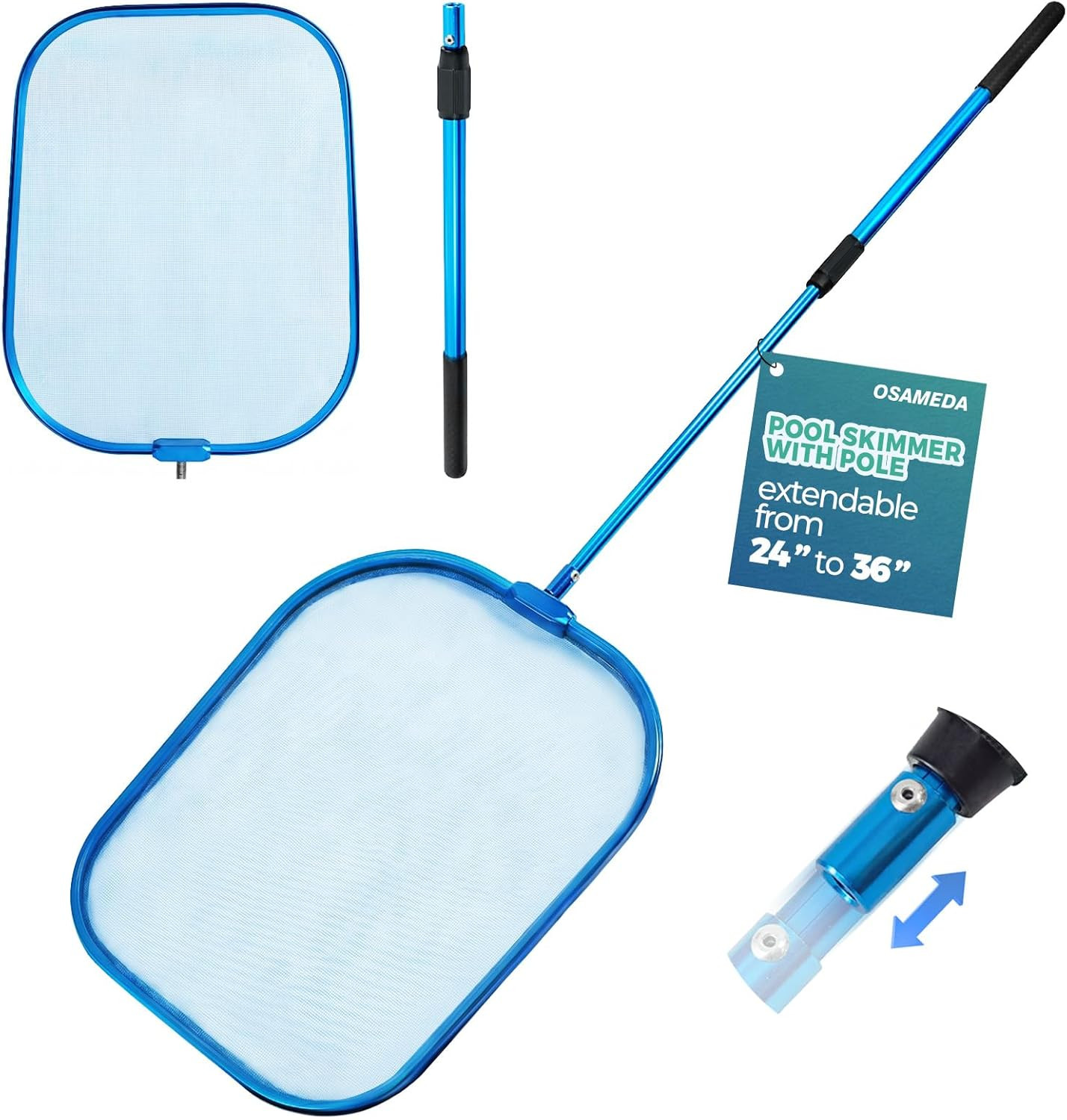 Hot Tub Pool Skimmer Net with Aluminum Frame & Telescopic Handle 24-36&Prime;