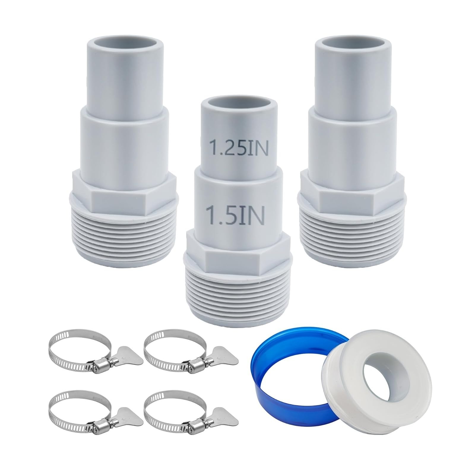 Pool Hose Adapter Connector 1-1/4&Prime; to 1-1/2&Prime; Plastic – 2 Pack