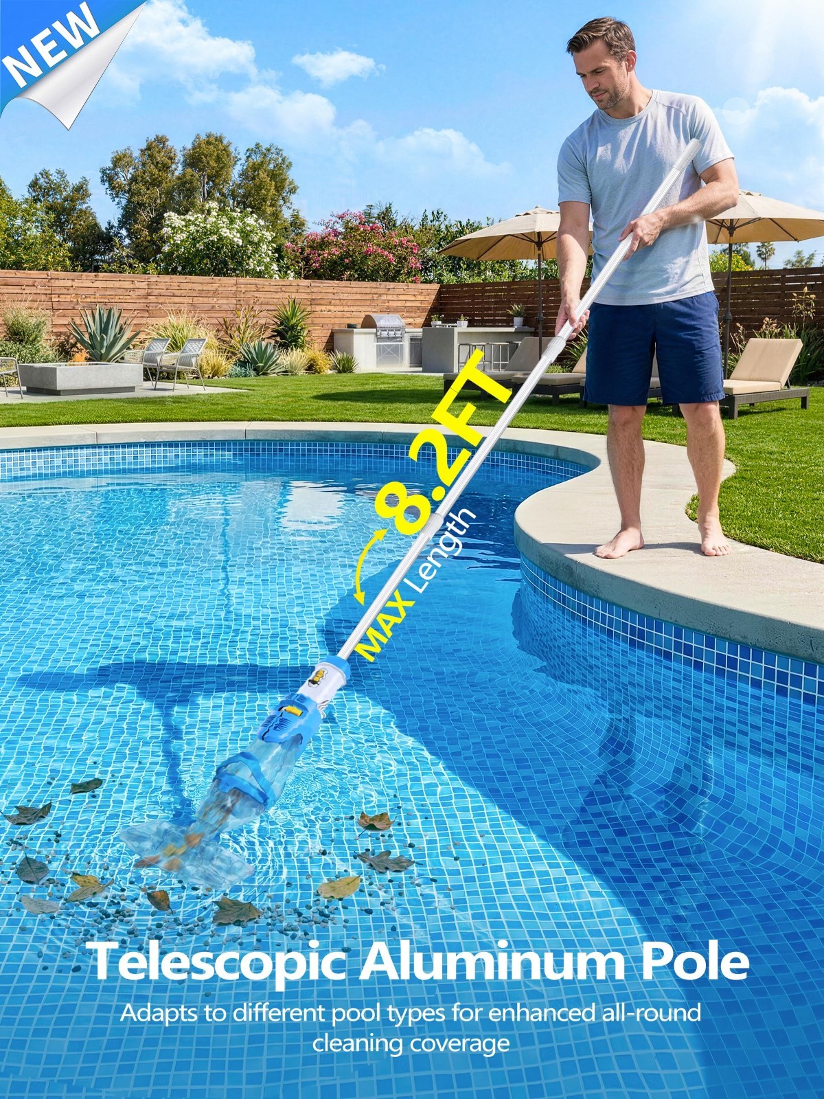 Cordless Pool Vacuum for Inground & Above Ground Pools, 19 GPM Suction, 70 Min R