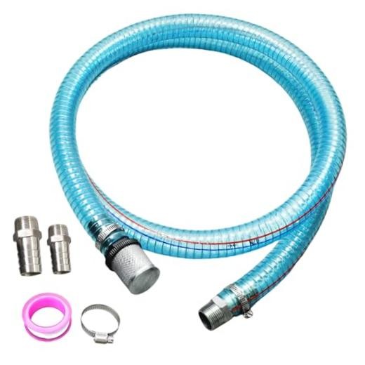 Suction Hose 1 Inch ID Clear PVC Hose Kit, 6.5ft 304 Stainless 1&Prime;ID 3/4&Prime;-1&Prime;*6FT