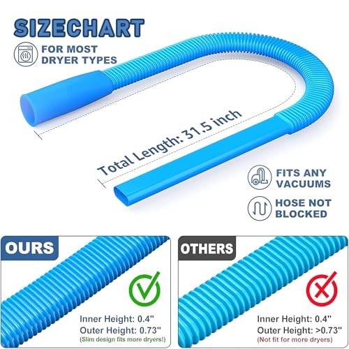 Upgraded Dryer Vent Cleaner: Universal Vacuum Hose 31.5 Inch Blue(only hose）